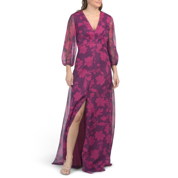 RENE BY RENE RUIZ Multi Long Sleeve Floral Chiffon Gown